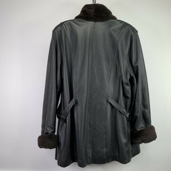 Unbranded Leather Fur Jacket Black Button Front - Picture 7 of 8